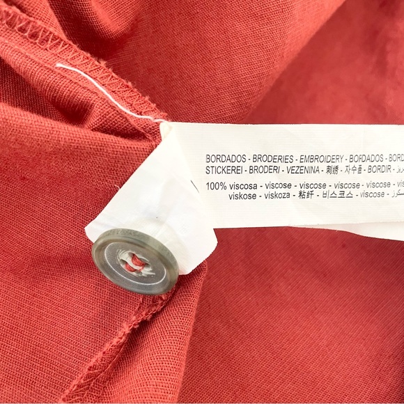 Zara Terracotta Embroidered Button Front Midi Dress - Picture 15 of 15